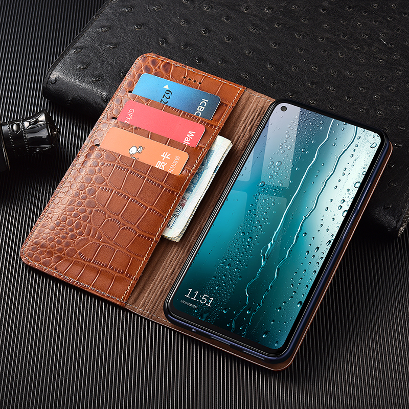 Phone Accessories Logo - Crocodile Genuine Leather Flip Case For