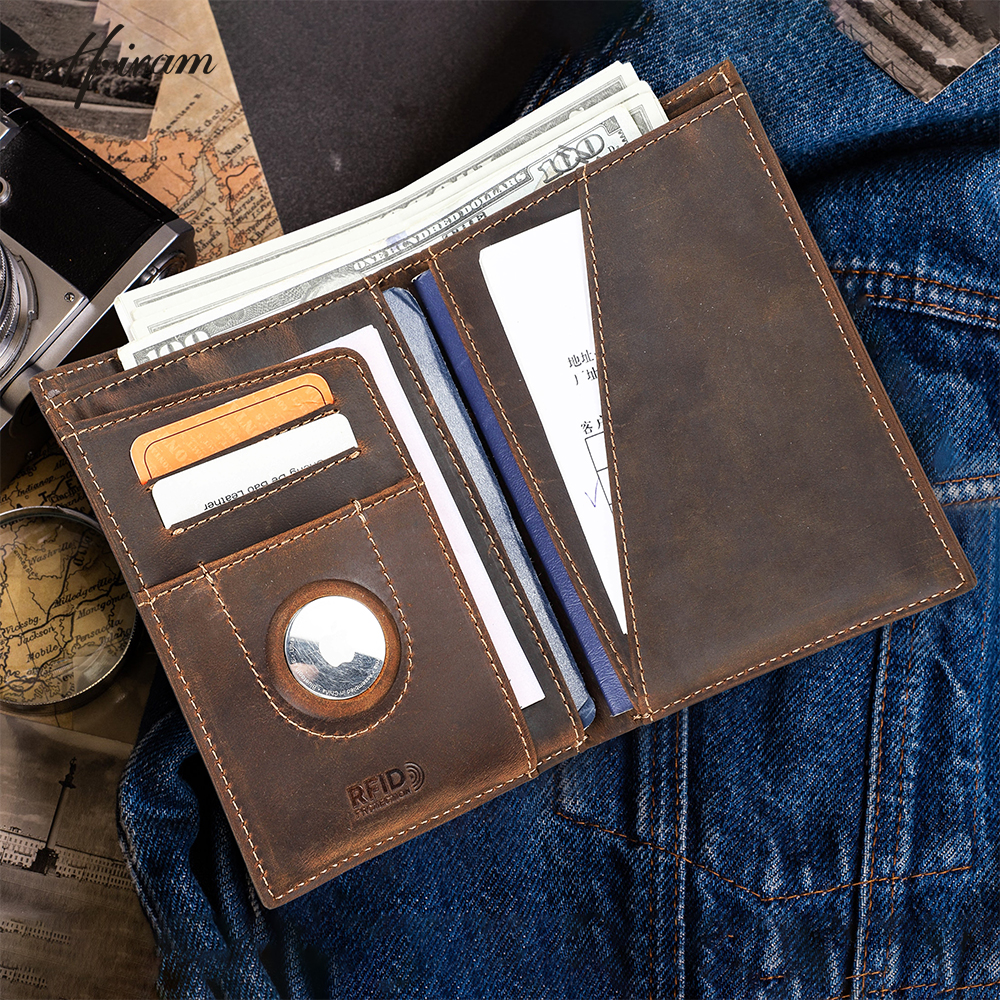 Airtag Holder Case - Customized Passport Cover Wallet Genuine Leather