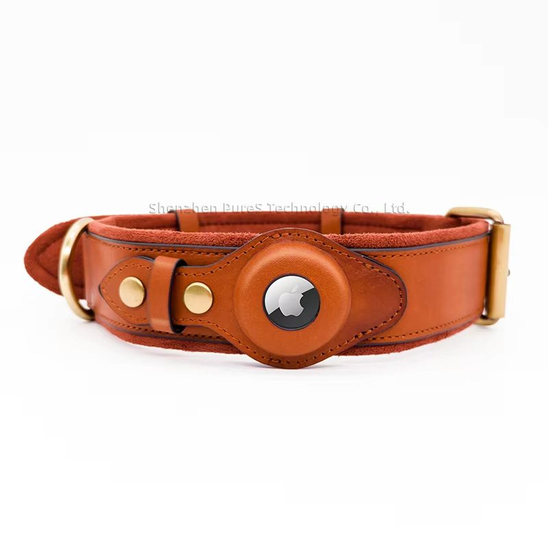 Leather Dog Collar with Tracke - Airtag Holder Case recension och pris
